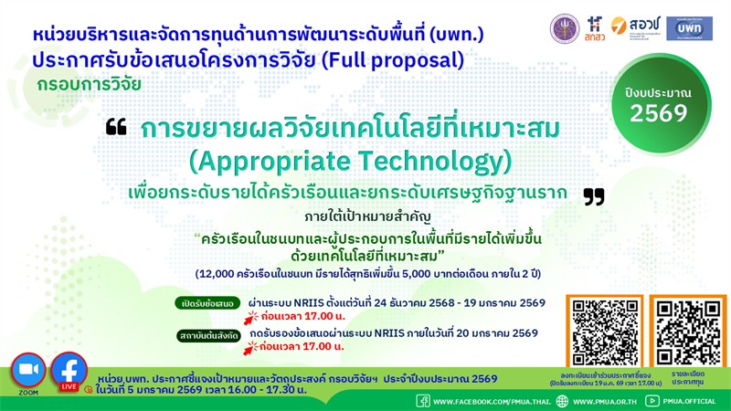 ประกาศรับข้อเสนอโครงการวิจัยฉบับสมบูรณ์ (Full Proposal)