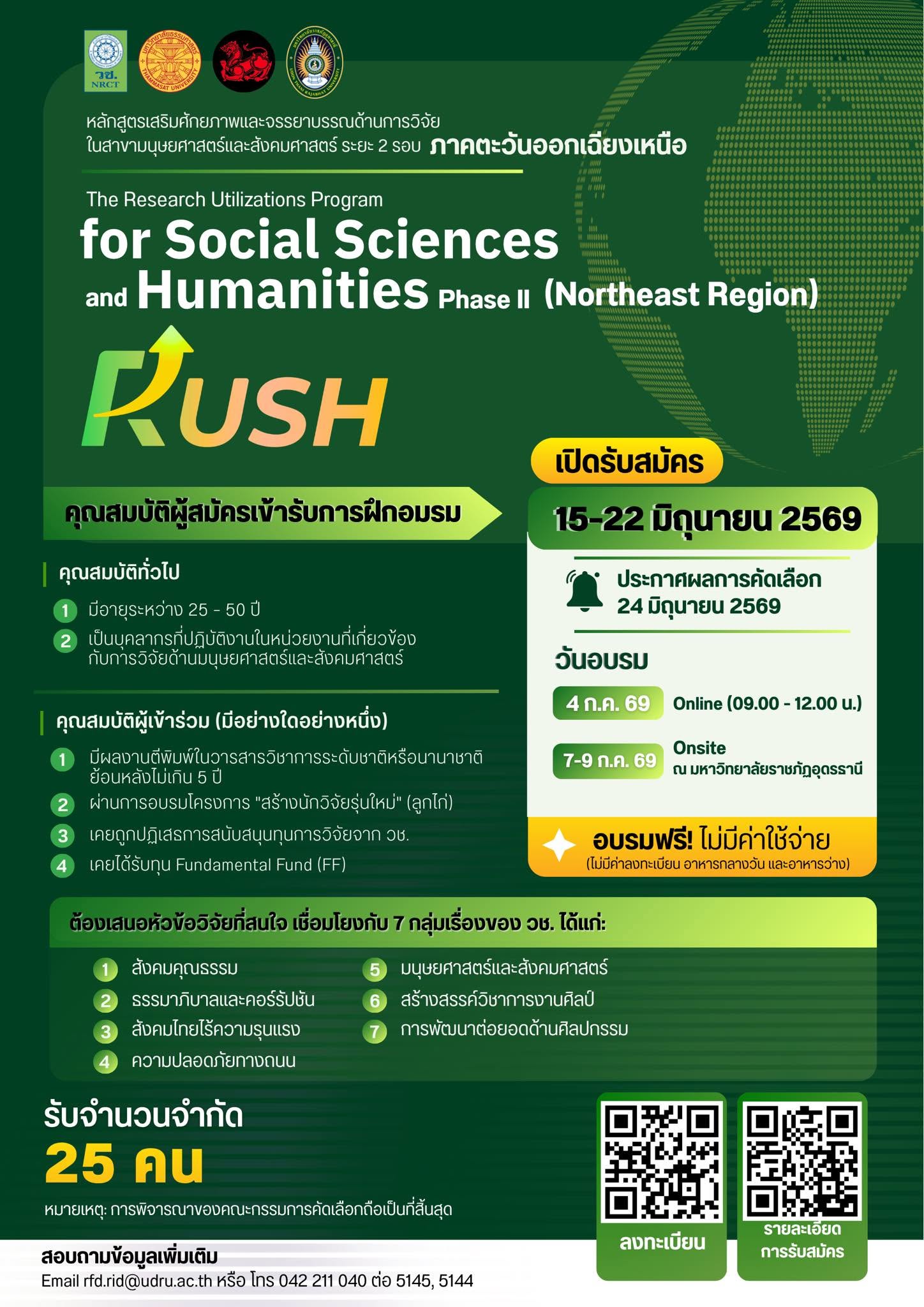 หลักสูตร "The Research Utilizations Program for Social Sciences and Humanities (RUSH) Phase II"